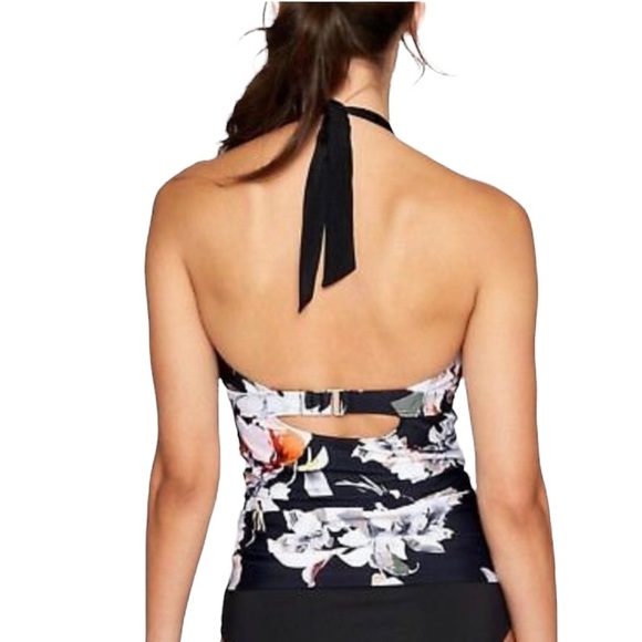Athleta Halter Tankini size 32B 32C Polynesia Tank Top Tropical Floral Black - Picture 10 of 10
